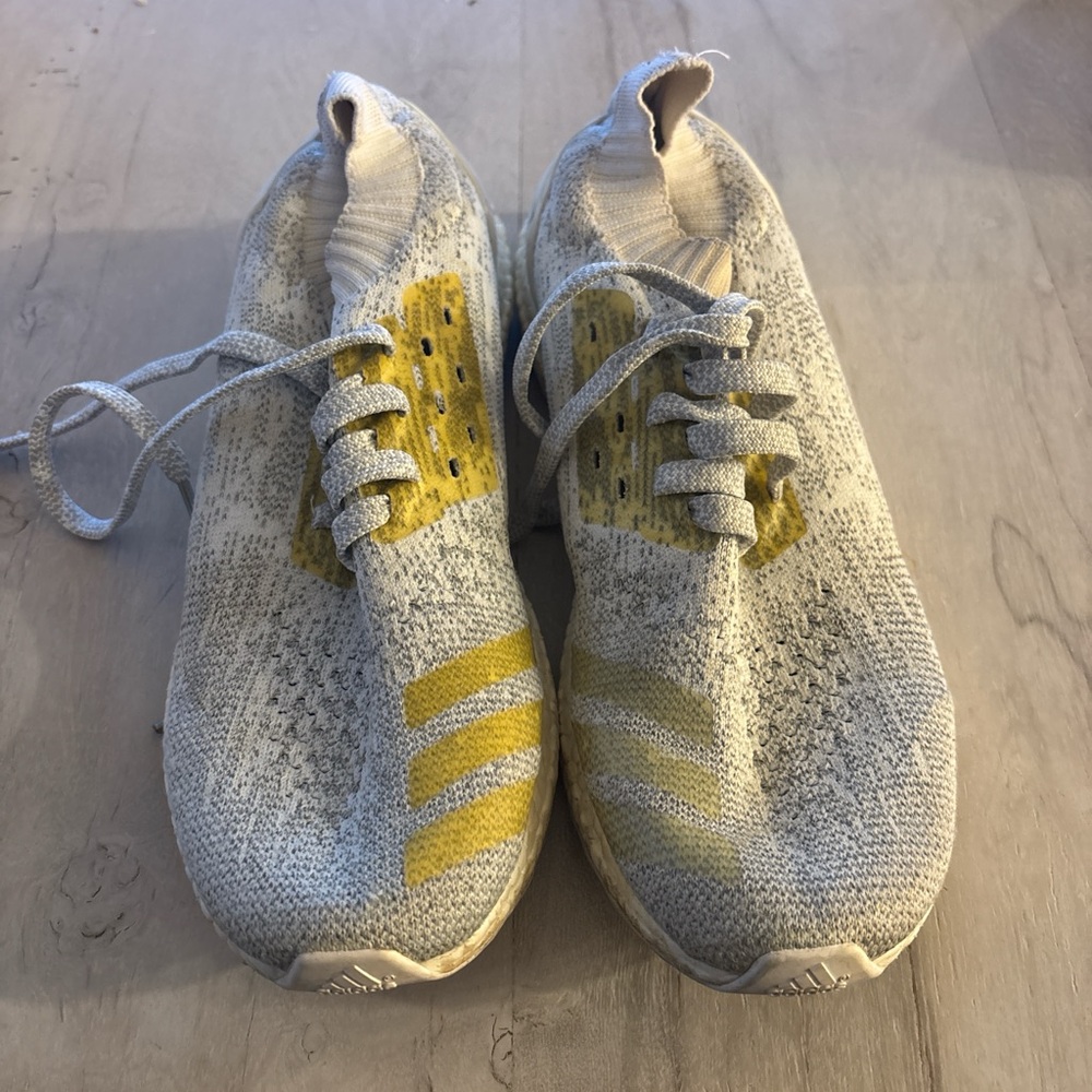Adidas Ultraboost white and yellow trainers